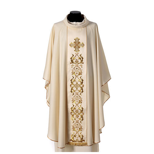 Chasuble 100% wool with hand-embroidered gallon and golden cross Gamma 1