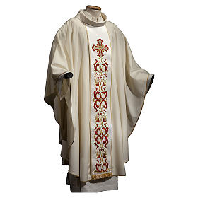 Chasubles: Chasuble 100% laine avec bande centrale brodée main croix dorée