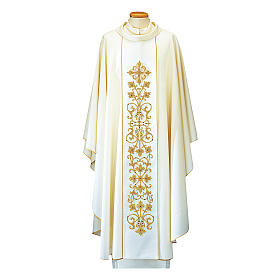 100% Wool Chasuble with silk gallon, hand embroidered Gamma