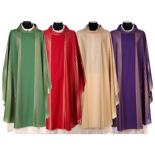 Monastic Chasuble in wool and lurex with stripes, light fabric Gamma 1
