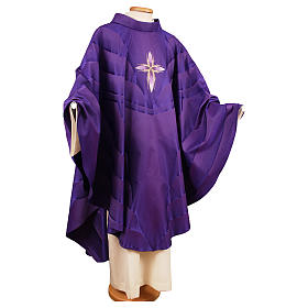 Chasuble in wool with machine embroidered cross, Jacquard fabric Gamma