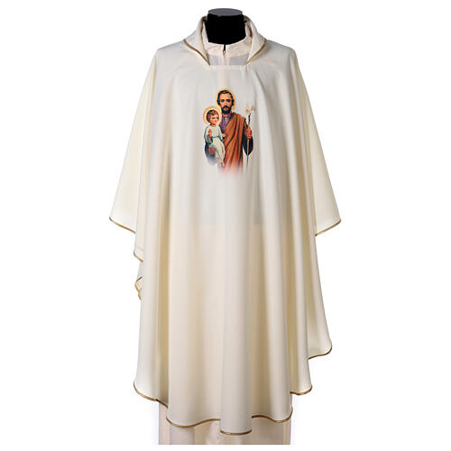 Chasuble Saint Joseph 100% polyester couleur ivoire impression directe 1