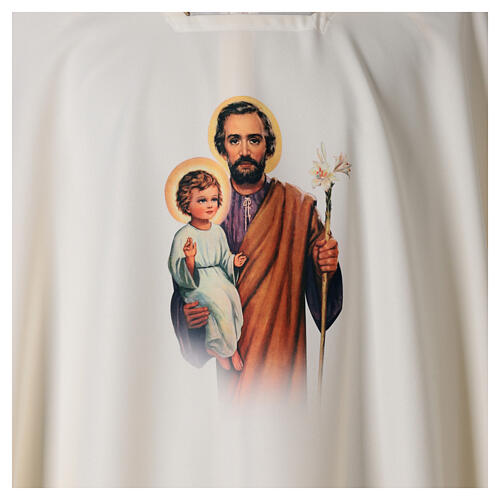 Saint Joseph chasuble, 100% ivory polyester, direct printing 2