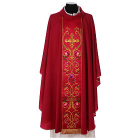 Chasuble pure laine fleurs croix brodé directement sur bande centrale euro 1270,00