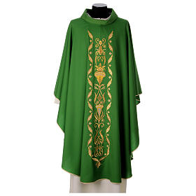 Chasuble with Roll Collar in 100% wool and machine embroidered stole Gamma