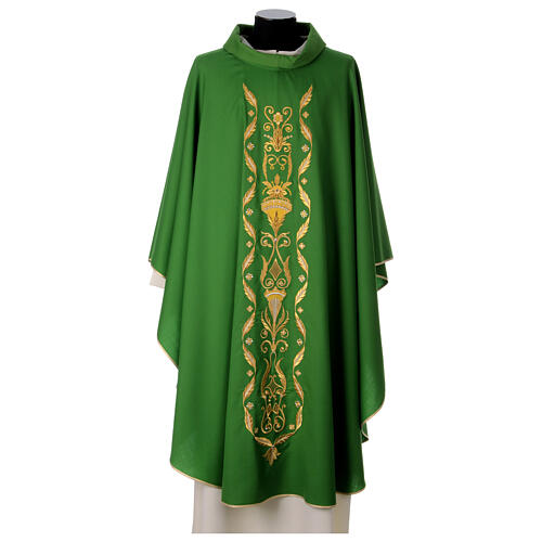Chasuble with Roll Collar in 100% wool and machine embroidered stole Gamma 1
