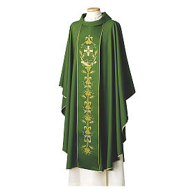 Chasuble in pure wool with cross, wheat and grapes embroidery on gallon Gamma