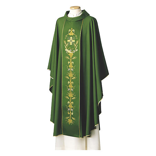 Chasuble in pure wool with cross, wheat and grapes embroidery on gallon Gamma 1