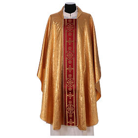 Gold Chasuble in broderie fabric with red gallon Gamma
