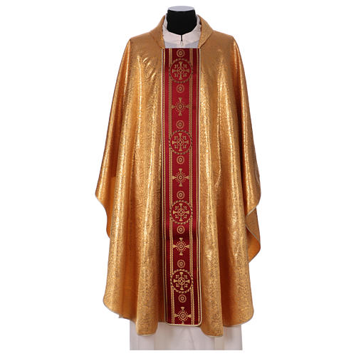 Gold Chasuble in broderie fabric with red gallon Gamma 1