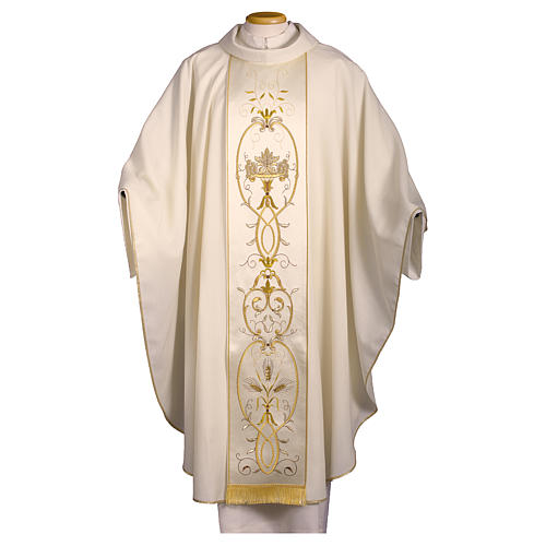 Chasuble in pure wool with silk satin gallon, machine-embroidered Gamma 1