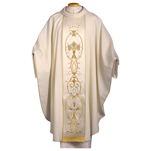 Chasuble in pure wool with silk satin gallon, machine-embroidered Gamma 2