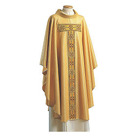 Messgewänder: Goldene Kasel mit gestickerten Tresse Polyester und Lurex