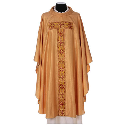 Chasuble in wool and polyester with gallon directly applied on the front Gamma 1