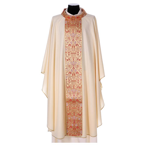 Chasuble in pure wool with lampas gallon and neckline Gamma 7