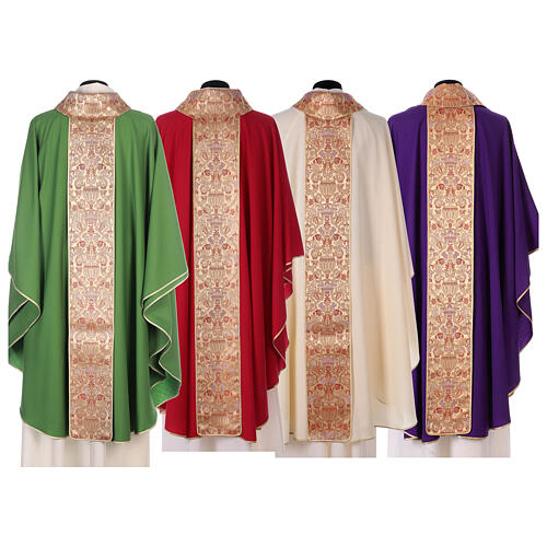 Chasuble in pure wool with lampas gallon and neckline Gamma 9