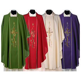 Chasuble in polyester with machine-embroidered cross and wheat Gamma