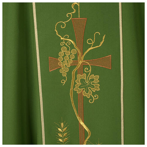 Chasuble in polyester with machine-embroidered cross and wheat Gamma 2