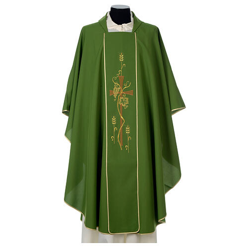 Chasuble in polyester with machine-embroidered cross and wheat Gamma 3