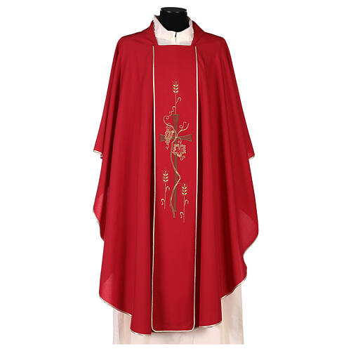 Chasuble in polyester with machine-embroidered cross and wheat Gamma 5
