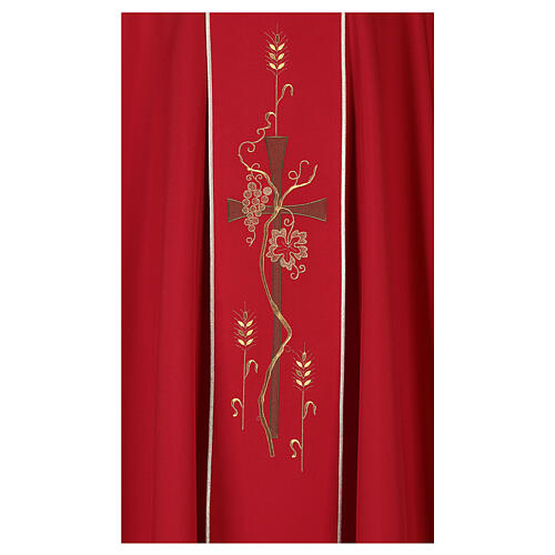Chasuble in polyester with machine-embroidered cross and wheat Gamma 7