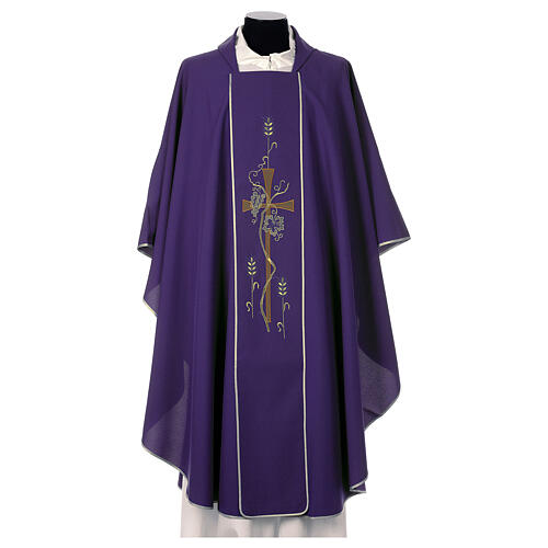 Chasuble in polyester with machine-embroidered cross and wheat Gamma 8