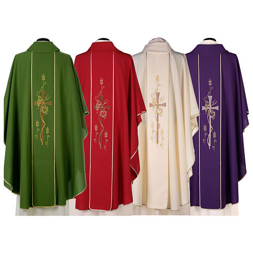 Chasuble in polyester with machine-embroidered cross and wheat Gamma 10