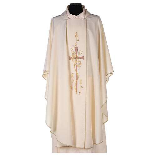Latin Chasuble in polyester with machine-embroidered cross and wheat Gamma 6
