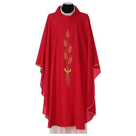 Chasuble in polyester with machine-embroidered wheat on the front Gamma