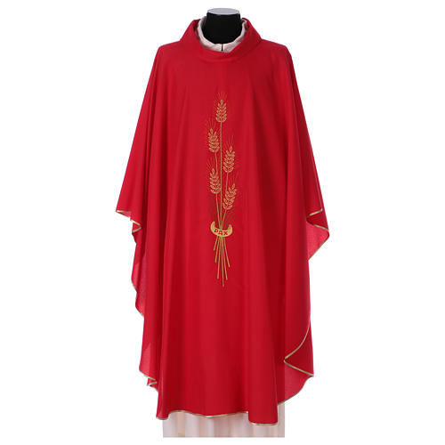 Chasuble in polyester with machine-embroidered wheat on the front Gamma 1