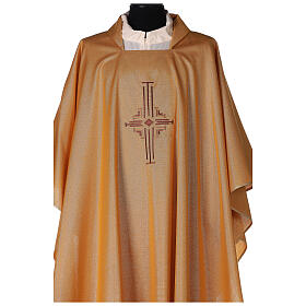Chasuble in polyester with machine-embroidered cross on the front, gold