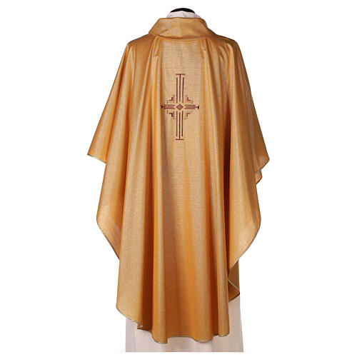 Gold Latin Chasuble in polyester with machine-embroidered cross on the front Gamma 4