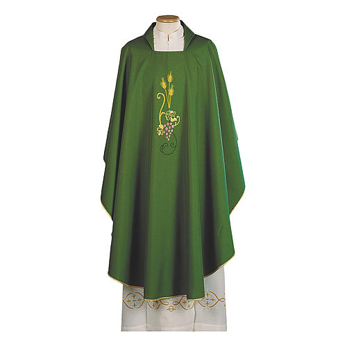 Chasuble in polyester with machine-embroidered grapes and wheat on the front Gamma 2