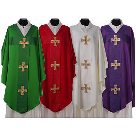 Chasuble with embroidered crosses and stones,100% polyester