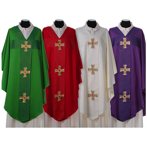 Chasuble with embroidered crosses and stones,100% polyester 1