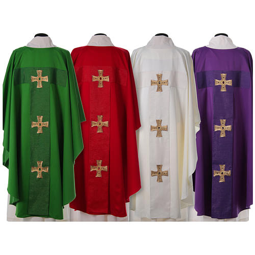 Chasuble with embroidered crosses and stones,100% polyester 2