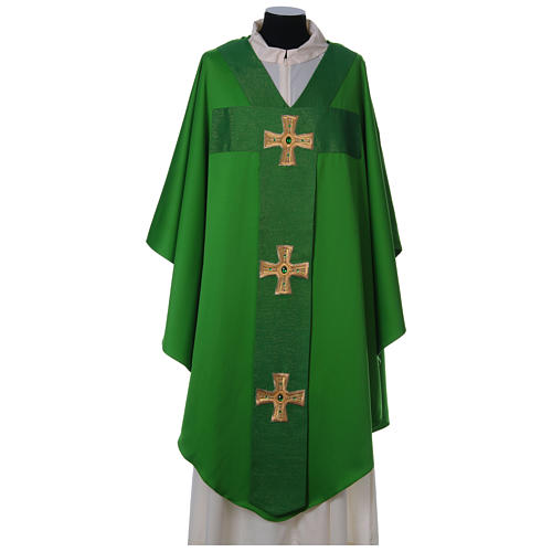 Chasuble with embroidered crosses and stones,100% polyester 3
