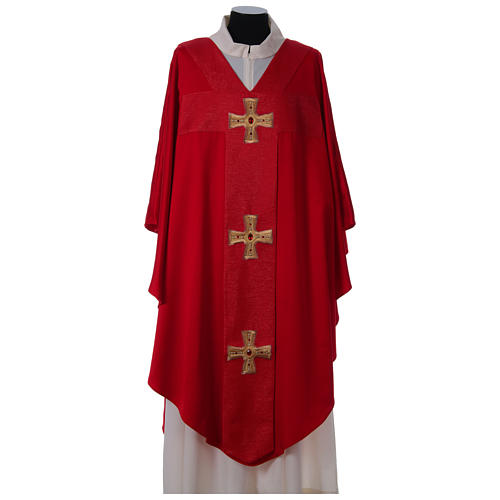 Chasuble with embroidered crosses and stones,100% polyester 4