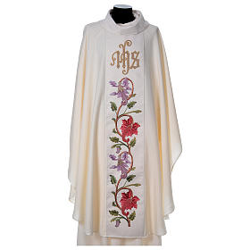 Chasuble and stole with IHS and flower embroidery