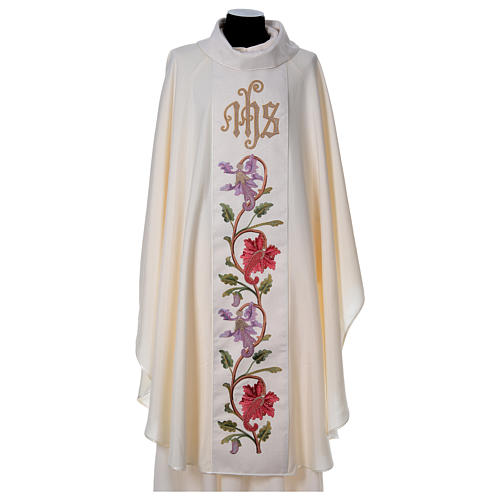 Chasuble with IHS and flower embroidery 1
