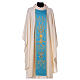 STOCK Ivory Chasuble in pure wool with light blue orphrey machine embroidered Gamma s1