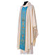 STOCK Ivory Chasuble in pure wool with light blue orphrey machine embroidered Gamma s3