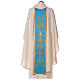 STOCK Ivory Chasuble in pure wool with light blue orphrey machine embroidered Gamma s5