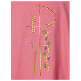 Pink chasuble, 100% polyester, Chi-Rho, spikes and grape branch