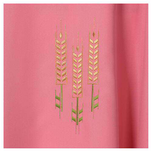 Pink chasuble, 100% polyester, Chi-Rho, spikes and grape branch 4