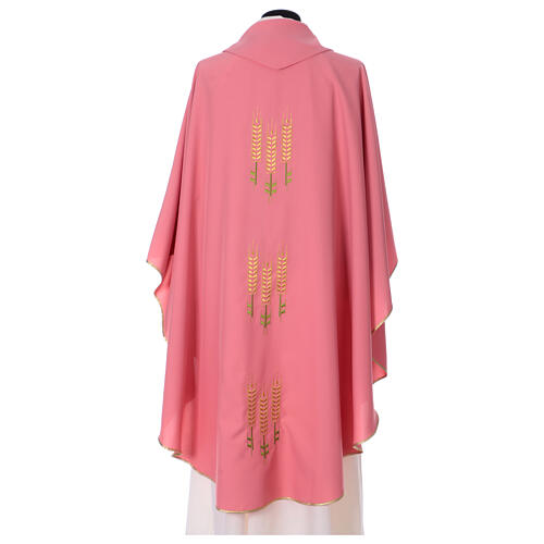 Pink chasuble, 100% polyester, Chi-Rho, spikes and grape branch 5