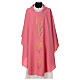 Pink chasuble, 100% polyester, Chi-Rho, spikes and grape branch s1