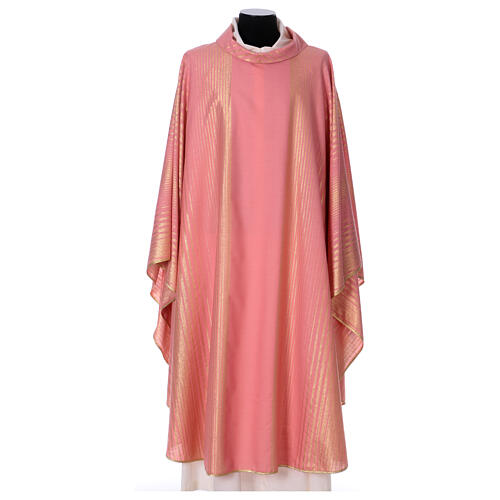 Pink striped chasuble of wool and lurex Gamma 1