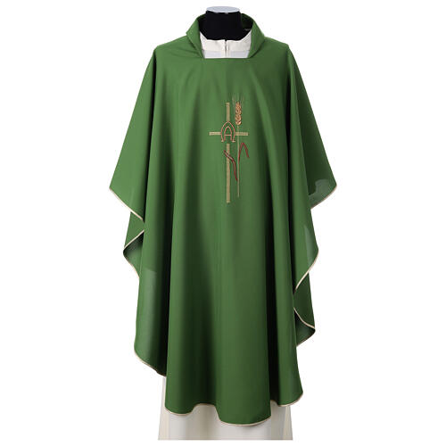Chasuble 100% polyester croix alpha oméga avec épi de blé Gamma 3