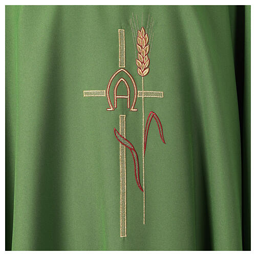 Chasuble 100% polyester croix alpha oméga avec épi de blé Gamma 4
